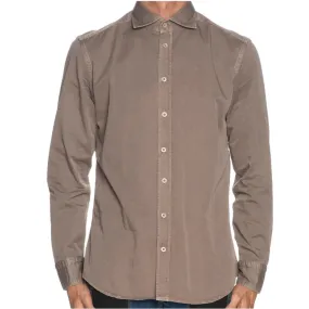 BASTONCINO Camicia Bastoncino Simo 1379 noce in twill a manica lunga con collo semi francese