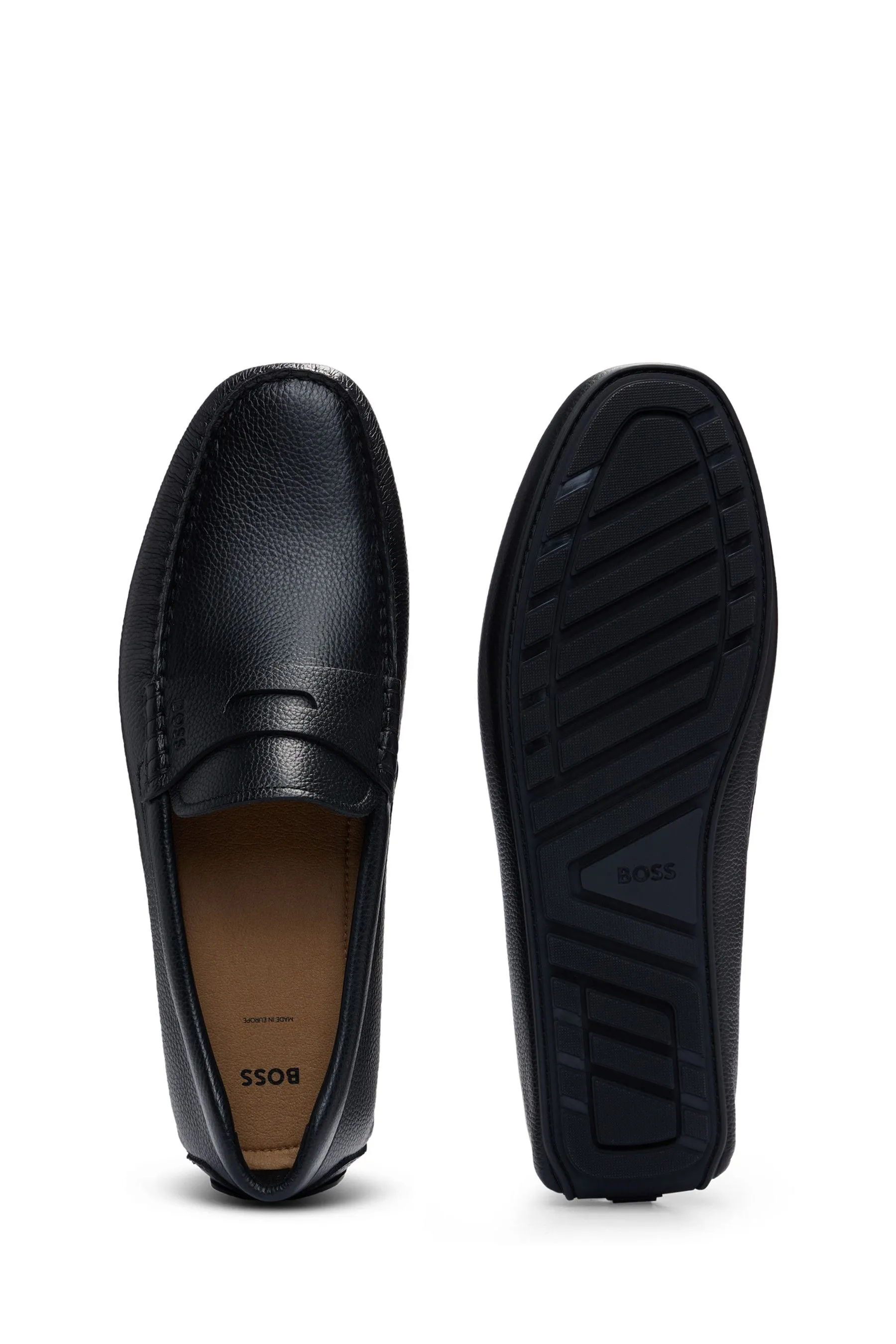 BOSS driver Scarpe con cinturino e logo in pelle zigrinata